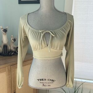 Nasty Gal Sweet On You Light Green Long Sleeve Crop Top Boho Style size 4